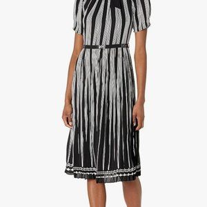 [NEW] Karl Lagerfeld Paris Striped Chiffon Dress/Bow Neck/Black Dress (Size 4)